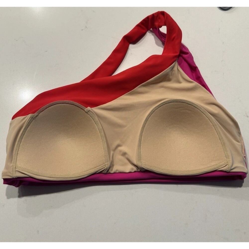 Summersalt The Sidestroke One Shoulder Bikini Top Pink Red - Picture 5 of 5